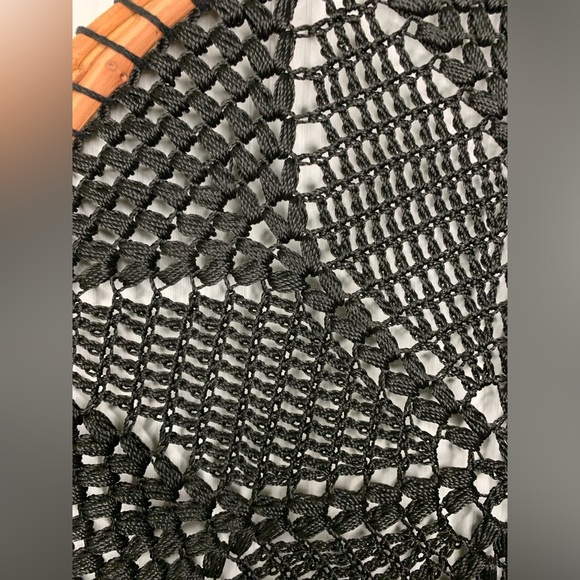 Black Macrame / Crocheted Dream Catcher With Wooden Grapevine Hoop - Hand Made - Picture 5 of 11